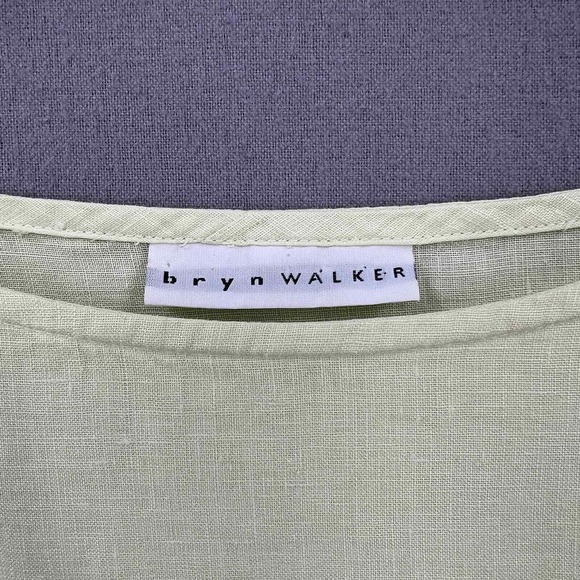 BRYN WALKER Linen Artist Shirt Womens Medium Light Lime Green Boat Neck Resort - Picture 5 of 15